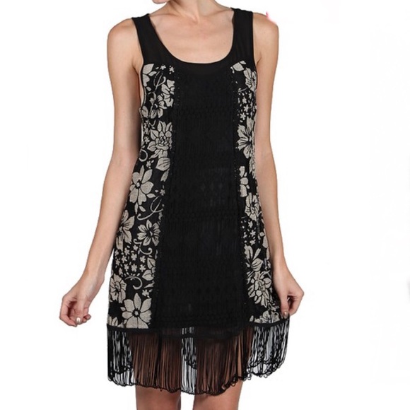 Areve Dresses & Skirts - a’ Reve Black/Cream Dress w/ Fringe